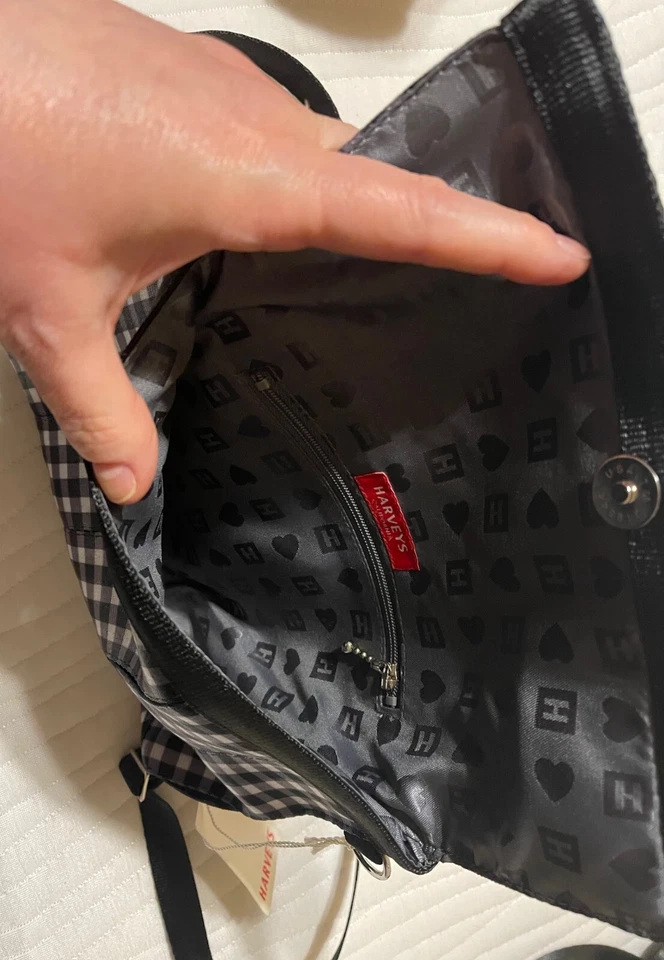 Bolso sin asas Harveys cinturón de seguridad negro/blanco con lazo plegable de guinga nuevo con etiquetas Foto 3 de 4