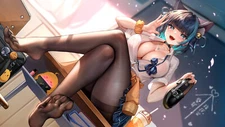 Anime girls meion azur lane cheshire feet no bra open Playmat Gaming Mat Desk
