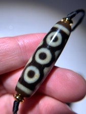Tibetan Agate Dzi Bead " 5 Eyes " Amulet Pendant Necklace 41.6mm x 12.2mm