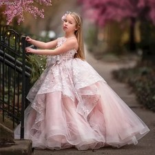 Girls Pink Ball Gown Princess Pageant Birthday Evening Formal Wear Wedding Dress