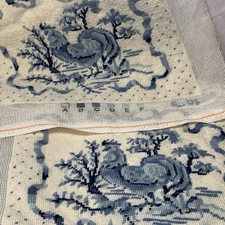 Vintage Elsa Williams Needlepoint Pillow Kit Toile Blue & White Squares