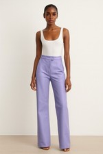 Vintage Newport News Leather Wide Leg Pants 6 Purple 90s Chic Retro Neo Deco