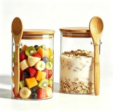 Airtight Glass Jars With Bamboo Lids And Spoons, 15oz Glass Canisters With Lid