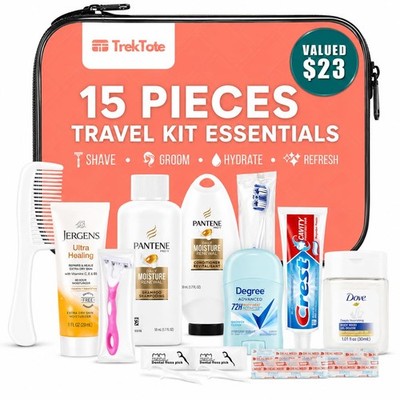 15 Piece Set Women s Travel & Hygiene Kit with Clear Toiletry 1 Pack,