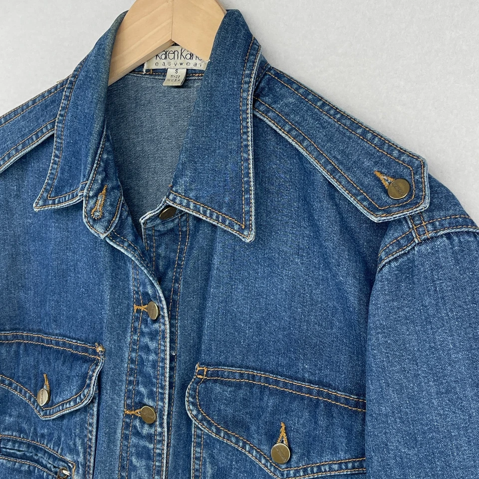 Chaqueta KAREN KANE S Denim Militar Carga Safari Utilitaria Mezcla de Algodón Azul EE. UU. Foto 4 de 4