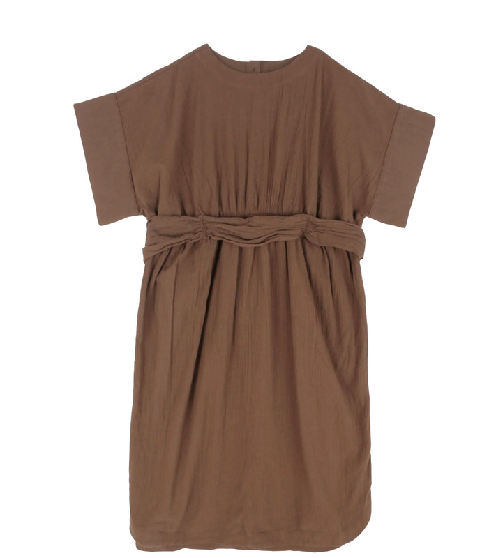 Nwt Tambere Linnea Dress Girls 8T Brown Cotton Crinkle Maxi Tie Belt UK Brand