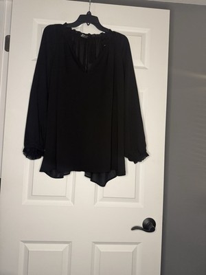 Belldini Plus Size 3/4 Sleeve Top 3x Black Sheer Nwt