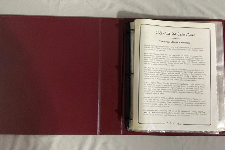 Juego completo de 50 tarjetas y certificado Danbury Mint 22KT Gold NASCAR Stock Car Racing Car Foto 2 de 4