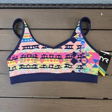 TYR Boca Chicka Active Racerback Bikini Swim Top Geometric Navy Sz XL 14/16 New 