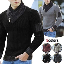 Men's Knitted Turtleneck Sweater Long Sleeve Warm Slim Fit Designer Shawl Collar