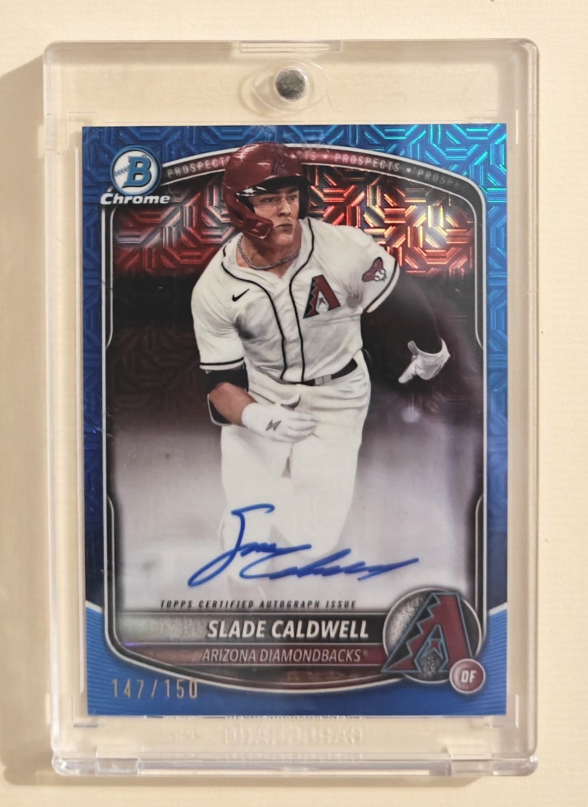 2025 Bowman Chrome Prospect Autographs Slade Caldwell Blue Mojo /150 Refractor