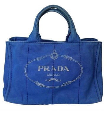 Prada Canapa Medium Bluette Blue Canvas Tote Bag Authentic Top Handle