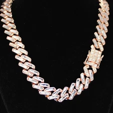 Mens 16mm Iced Baguette CZ Square Miami Cuban Link 14k Rose Gold Plated Necklace