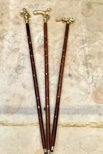 Lot of 3 Vintage Wooden Walking Canes Brass Handle Knob Antique Style Gift