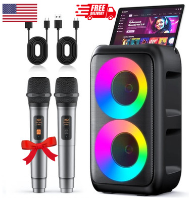 Portable Karaoke Machine w/ 2 Wireless Mics Bluetooth LED Speaker 10H TWS/ Prime