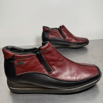Rieker Daphne Leather Zip Ankle Boots Womens Sz 8 / EU 39 - Burgundy, Wool Lined