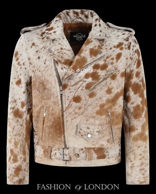 Herren Brando Style Biker Lederjacke Haare auf Rindsleder klassische Mode Jacke