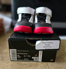 jordan 6 rings TD unisex kids sneakers black white red leather strap US 5C