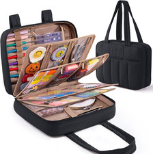 Sewing Supplies Organizer Bag, Large Craft Storage Tote with 17 Clear Pockets To