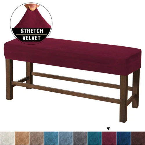 Velvet Elastic Bench Cover Rectangle Bench Footstool Cushion Protector Slipcover - Picture 27 of 30