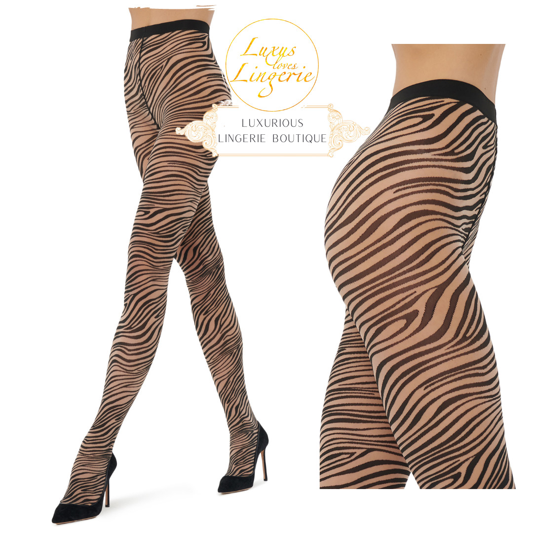Zebra Tights Wolford XS Fairly Light Black Tights with Animal Design