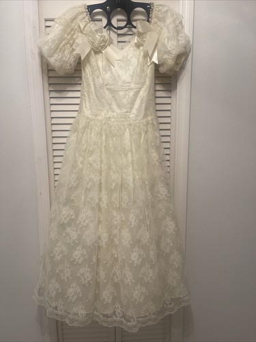 Vintage Jessica McClintock Dress Prom Wedding Lace Off Shoulder Cottagecore 10 - Picture 3 of 12