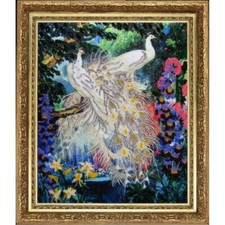 Bead Embroidery kit White peacocks Beaded needlepoint Bead stitching Beadwork