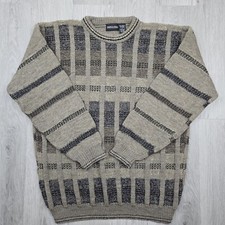 Grafico Italia Sweater Large Acrylic Wool Italy Knit Italy Brown Gray Blue