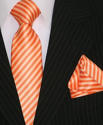 Binder de Luxe Designer Krawatte Einstecktuch Krawatten Set Tie 229 orange