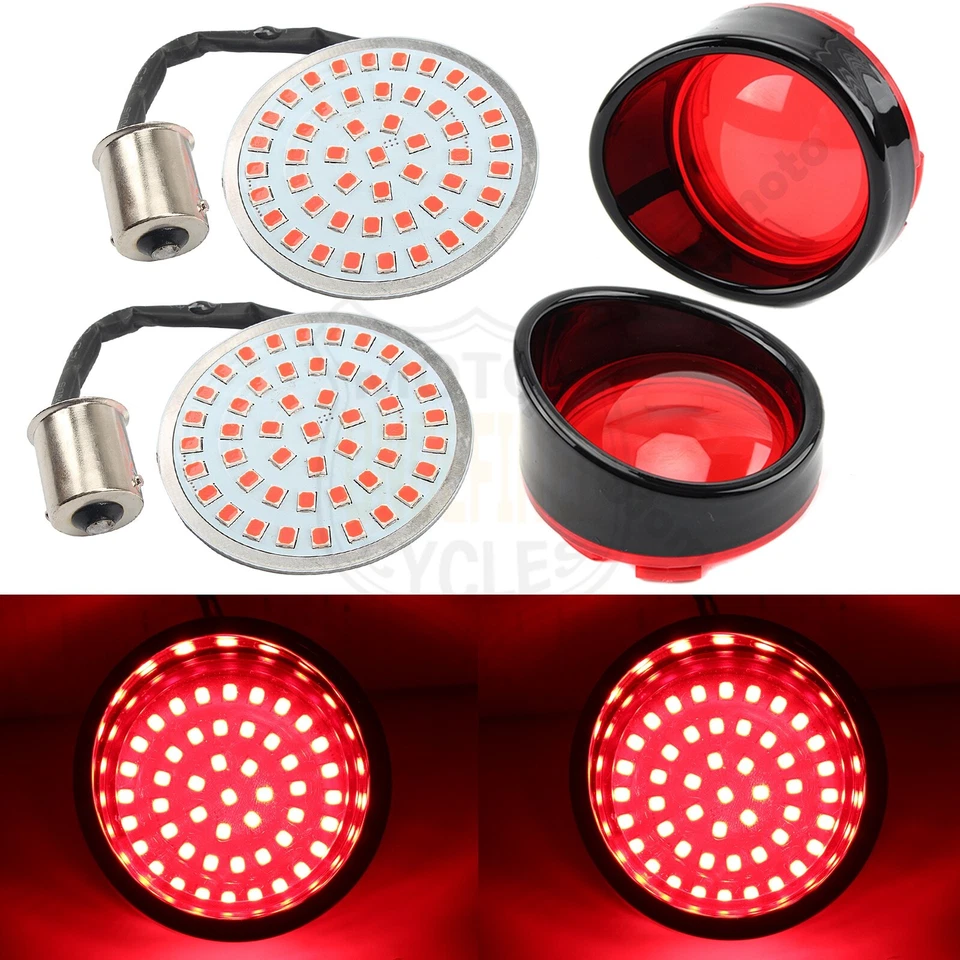 Luz de señal de giro LED 1156 lente roja 4X para Harley Sportster Softail Dyna Touring Foto 2 de 4