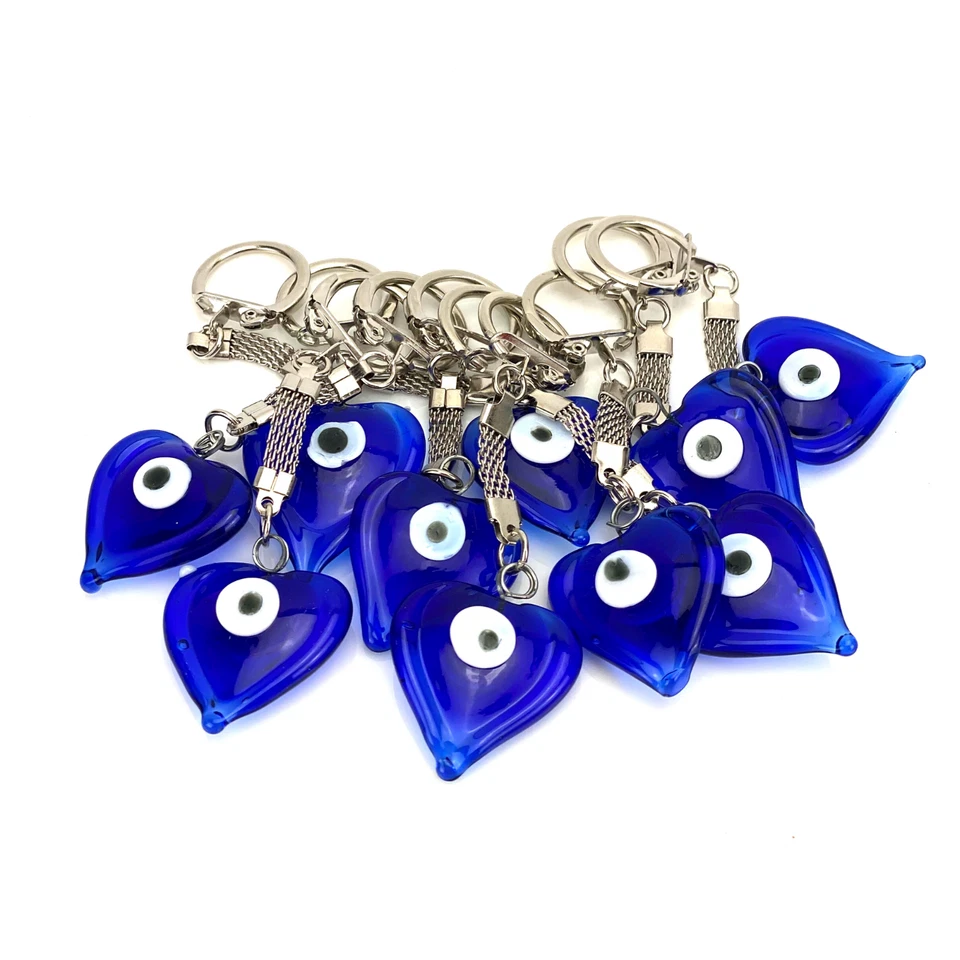 Lucky Glass Evil Eye Keychain Heart Blue Bead Handmade Evil Eye Key Ring  - Image 3 of 4