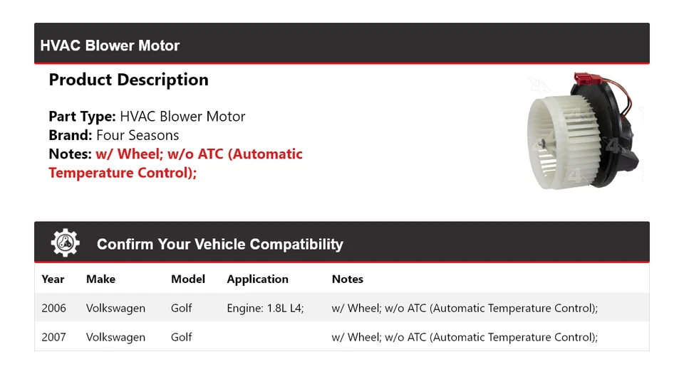 Motor de soprador AVAC Volkswagen Golf 2006-2007 4 estações - Imagem 2 de 4