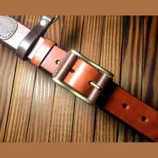 Handmade Custom made Saddle leather Full grain cowhide durable belt brass buckle