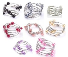 NEW Adjustable Faux Pearl Bead  Silver Spacer Wrap Bracelet FREE SHIPPING