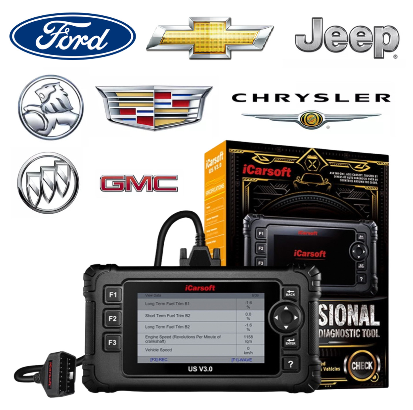 iCarsoft US V3.0 scanner de diagnostic avec effacement des codes défauts ABS et Airbag