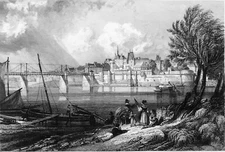 ANCENIS et son PONT vus depuis la LOIRE au 19e siècle - Gravure du 19e siècle