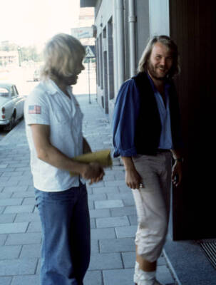 Bjorn Ulvaeus Benny Andersson supergroup ABBA talk outside of thei- Old Photo