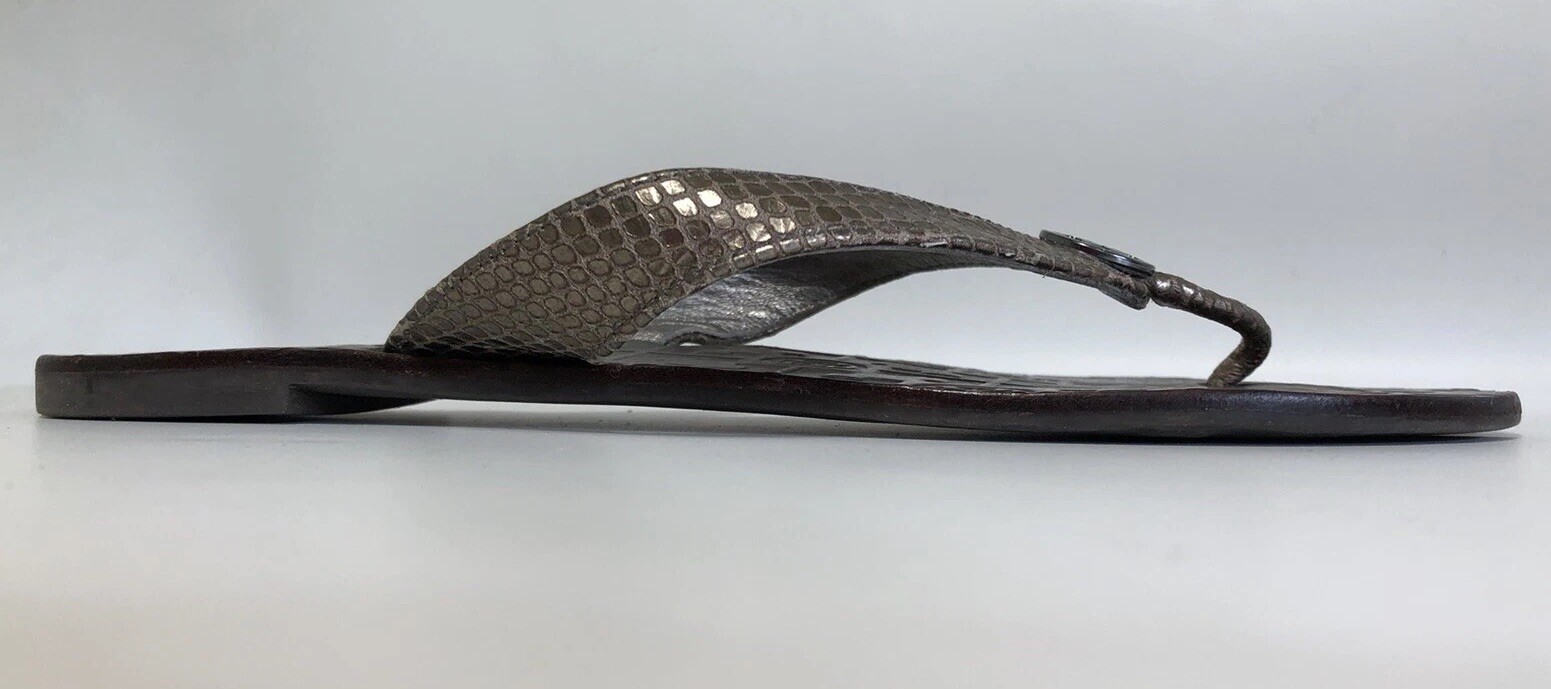 Tory Birch Metallic Grey Python Embossed Leather … - image 3