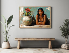 Native American Indian Woman Oil Painting Wall Art Print Printed On Canvas