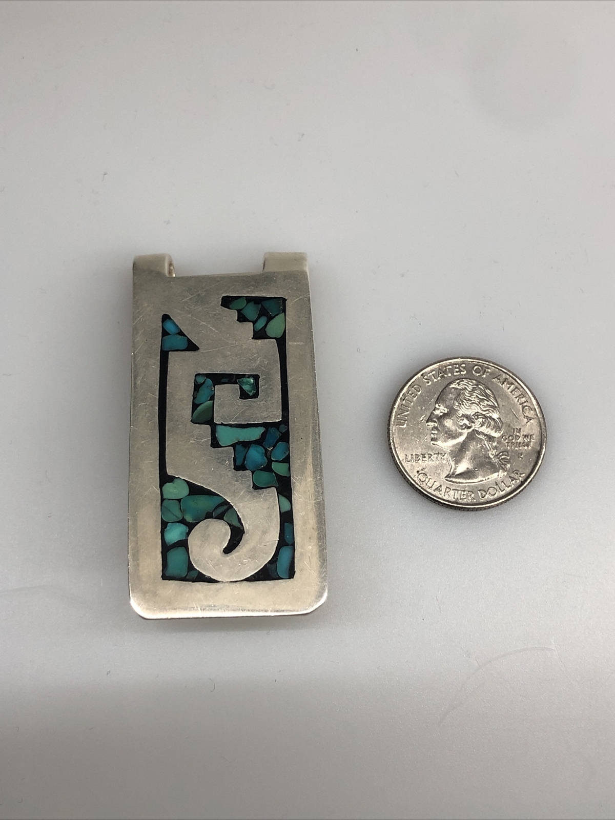 Mexican 925 Sterling Silver Turquoise Inlay Money Clip TR-925 41-image