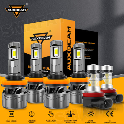 AUXBEAM Canbus H11 H9 H11 LED Headlight High Low Beam Fog Light 6500K Combo 6x