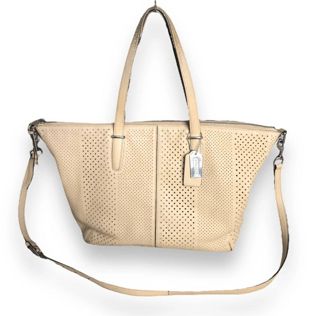COACH Bleecker Cooper Tote Satchel Tan Leather Perforated Summer Bag