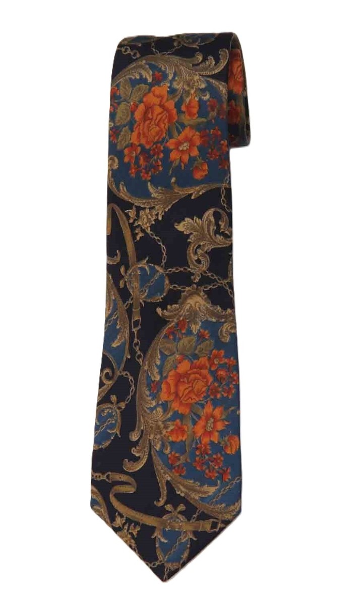 Vintage Burberrys' English Silk Tie Floral Scroll Multicolor Men's