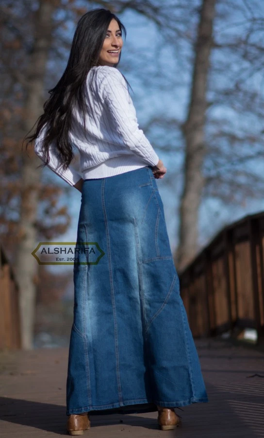 Long blue jean clearance skirt