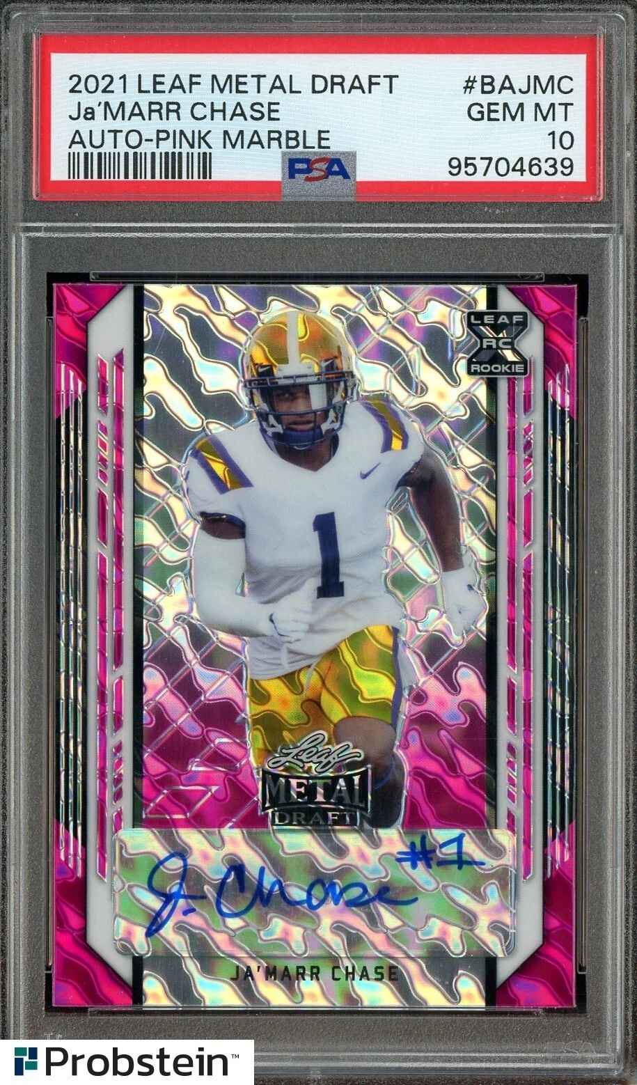 JaMarr Chase Leaf Metal Draft Autographs #BAJMC Pink Marble