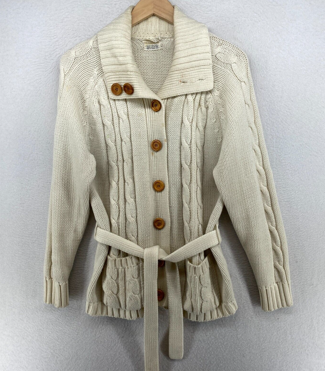 EXCLUSIVE IMPORTS Cardigan Women S Chunky Cable Button Up Tie Belt