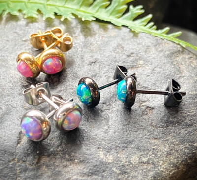 PAIR Bezel Set Opal 316L Surgical Steel Earrings - choose from 18 color combos!