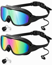 Swim Goggles 2 Pack, Wide View Anti Fog UV Swimming Goggles for Audlt, No Lea...