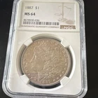 1887 Morgan Dollar Silver $1 Coin Philadelphia NGC MS64 Uncirculated TONED