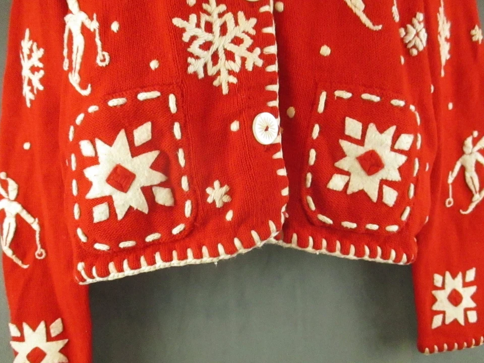 Suéter de Colección Michael Simon Para Mujer Grande Esquí Copo de Nieve Apliques Vacaciones Años 90 Foto 3 de 4